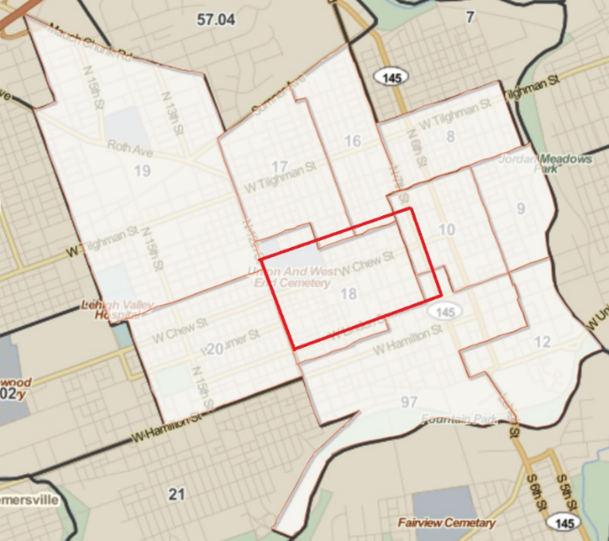 Map indicating the boundaries of census tracts served by the NIZ.